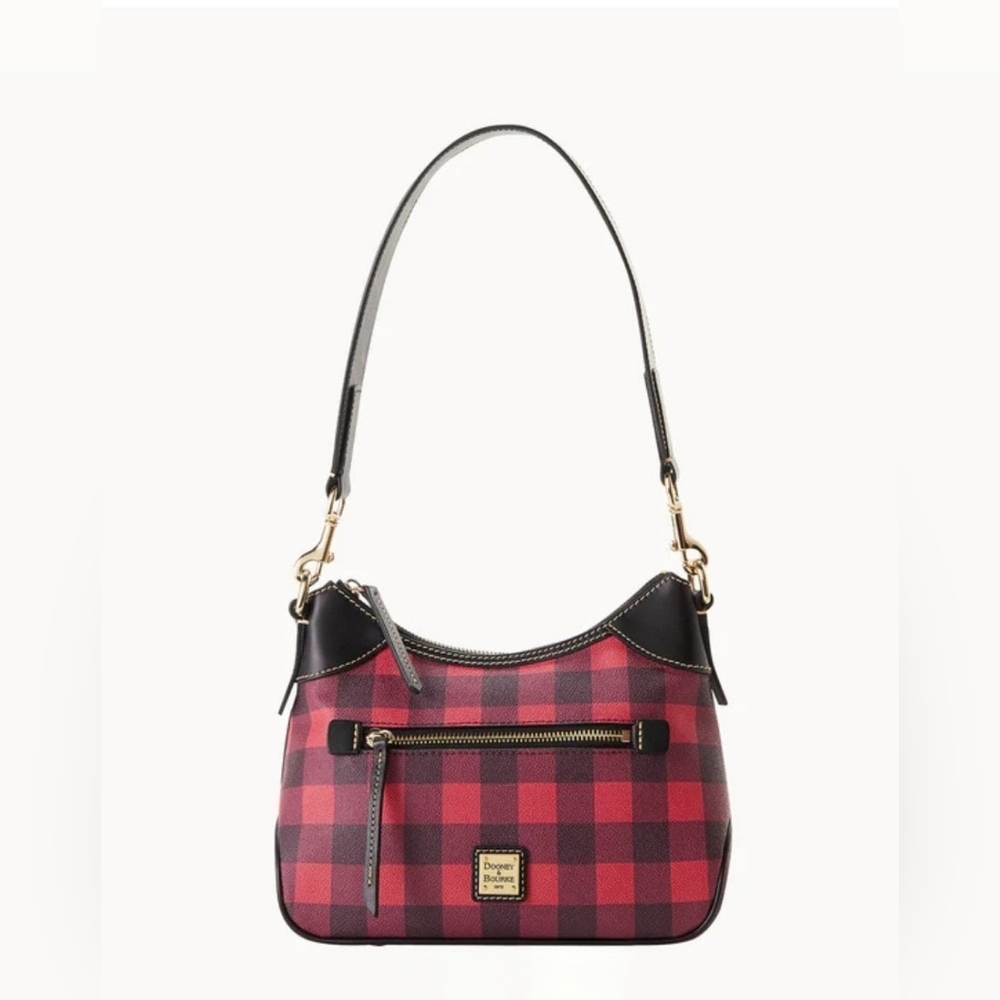 NWT! Dooney & Bourke Red and Black Tucker Buffalo Check Hobo